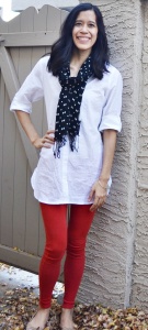 Red white black outfit idea